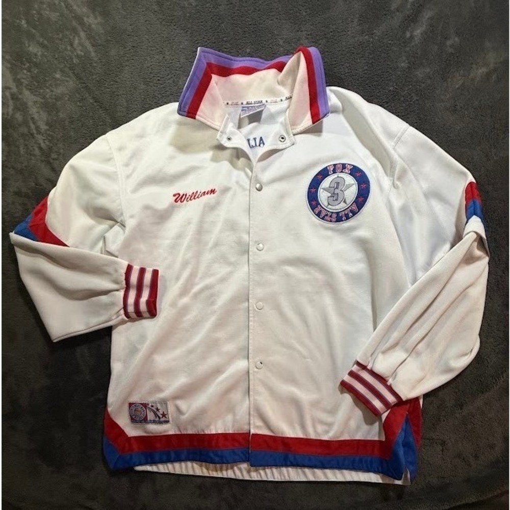 Vintage All Star NBA Fox Warm Up Jacket White Red Blue Snap Front Mens‎ Large
